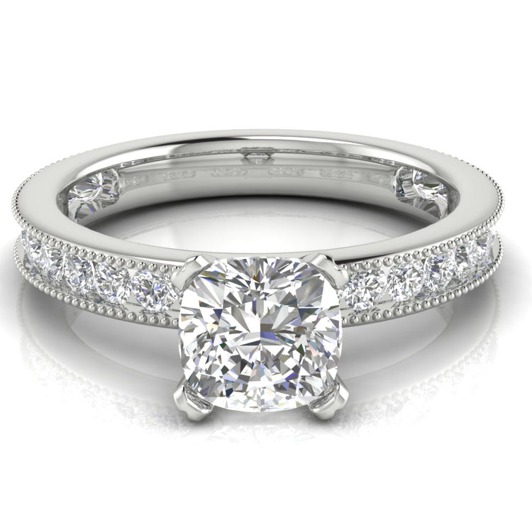 Channel Set Milgrain Cushion Cut  Engagement Ring | Moissanite | Lab Grown Diamond