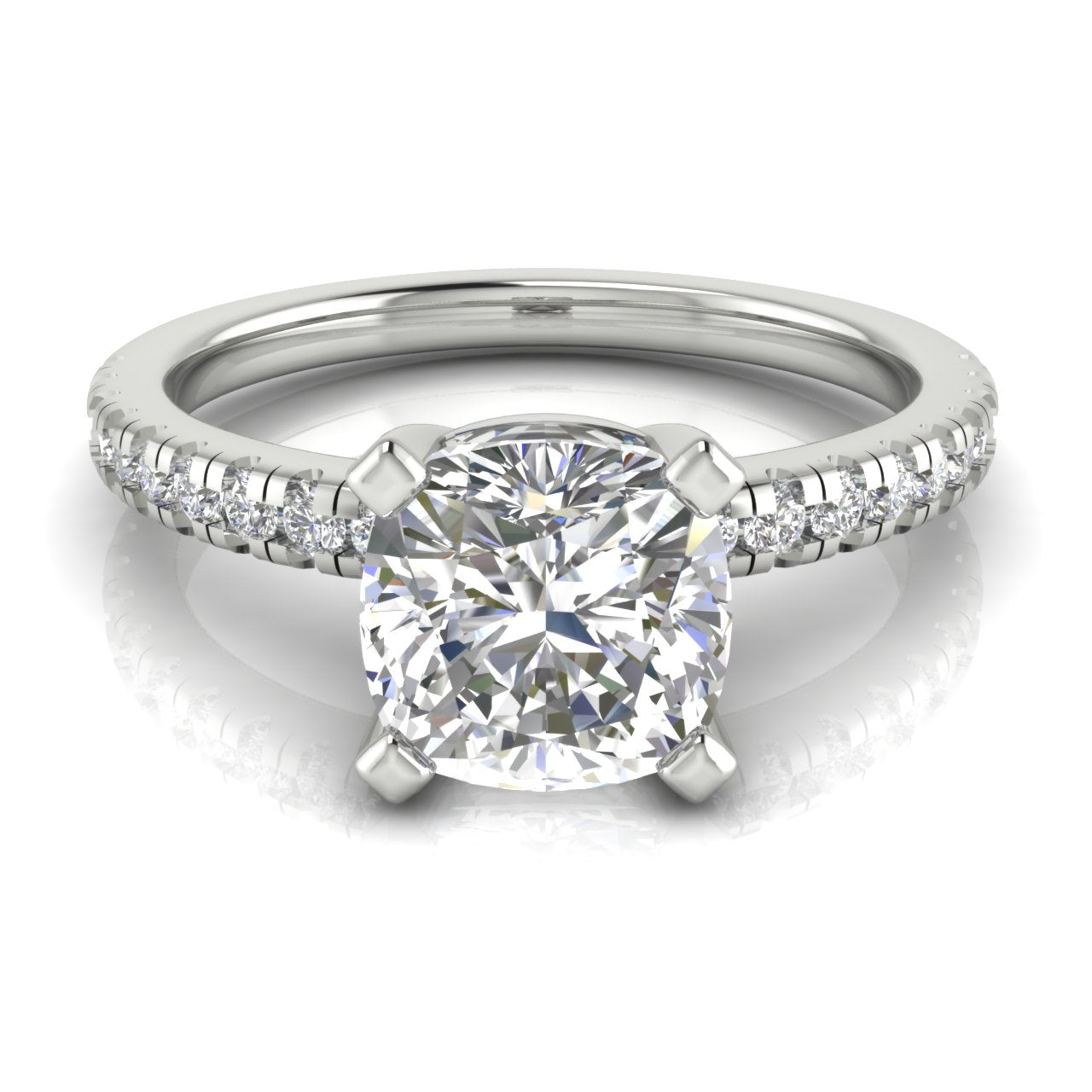 French Pave Basket Cushion Cut Moissanite Engagement Ring