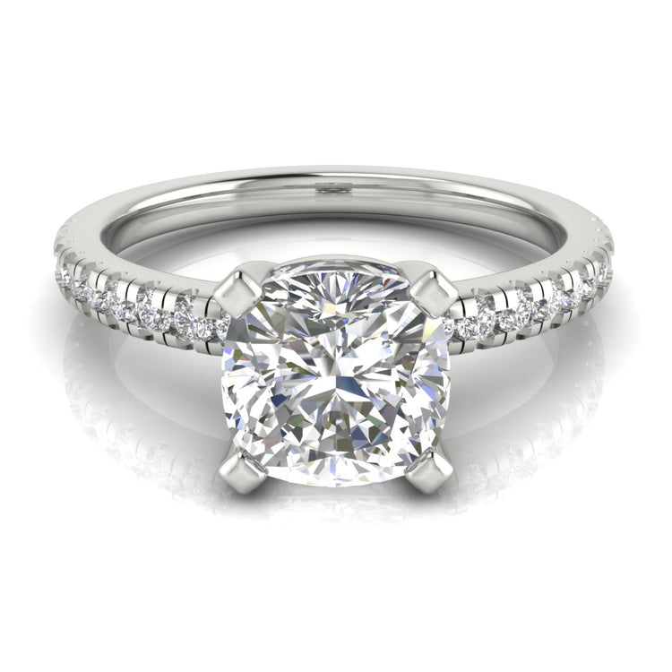 French Pave Basket Cushion Cut  Engagement Ring | Moissanite | Lab Grown Diamond