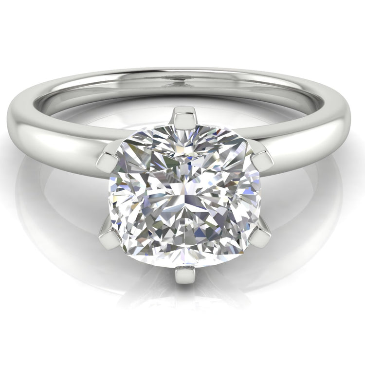 Elegant 6 Prong Cushion Cut Lab Diamond Engagement Ring