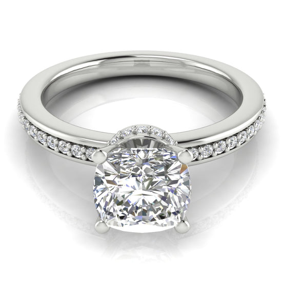 Hidden Halo Cushion Cut Moissanite Engagement Ring