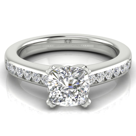 Round Channel Set Cushion Cut Lab Diamond Engagement Ring