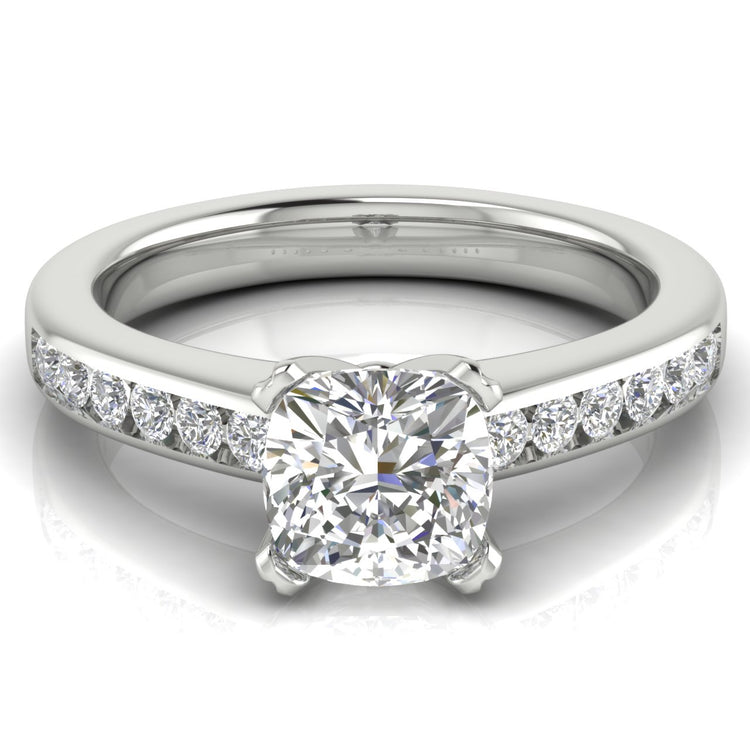 Round Channel Set Cushion Cut  Engagement Ring | Moissanite | Lab Grown Diamond