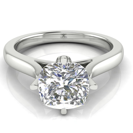 Lotus Prong Cushion Cut Lab Diamond Engagement Ring