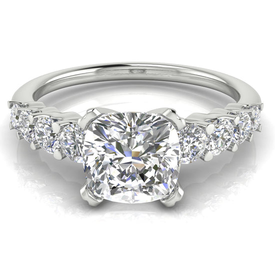 Graduated Pave Cushion Cut Moissanite Engagement Ring