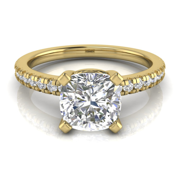 French Pave Basket Cushion Cut Moissanite Engagement Ring