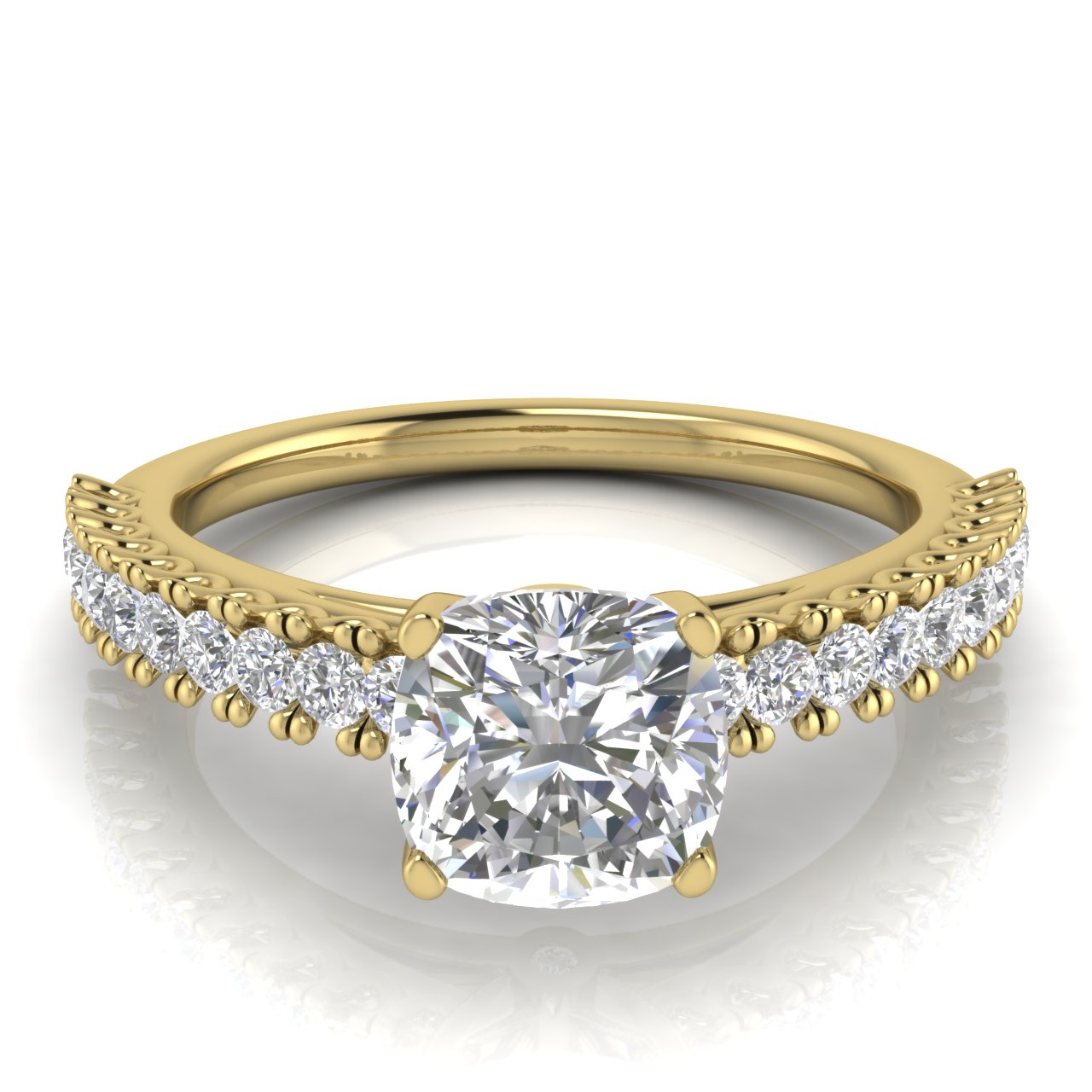 Floating Pave Cushion Cut Lab Diamond Engagement Ring