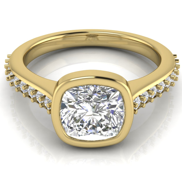 Pave Bezel Set Cushion Cut Lab Diamond Engagement Ring