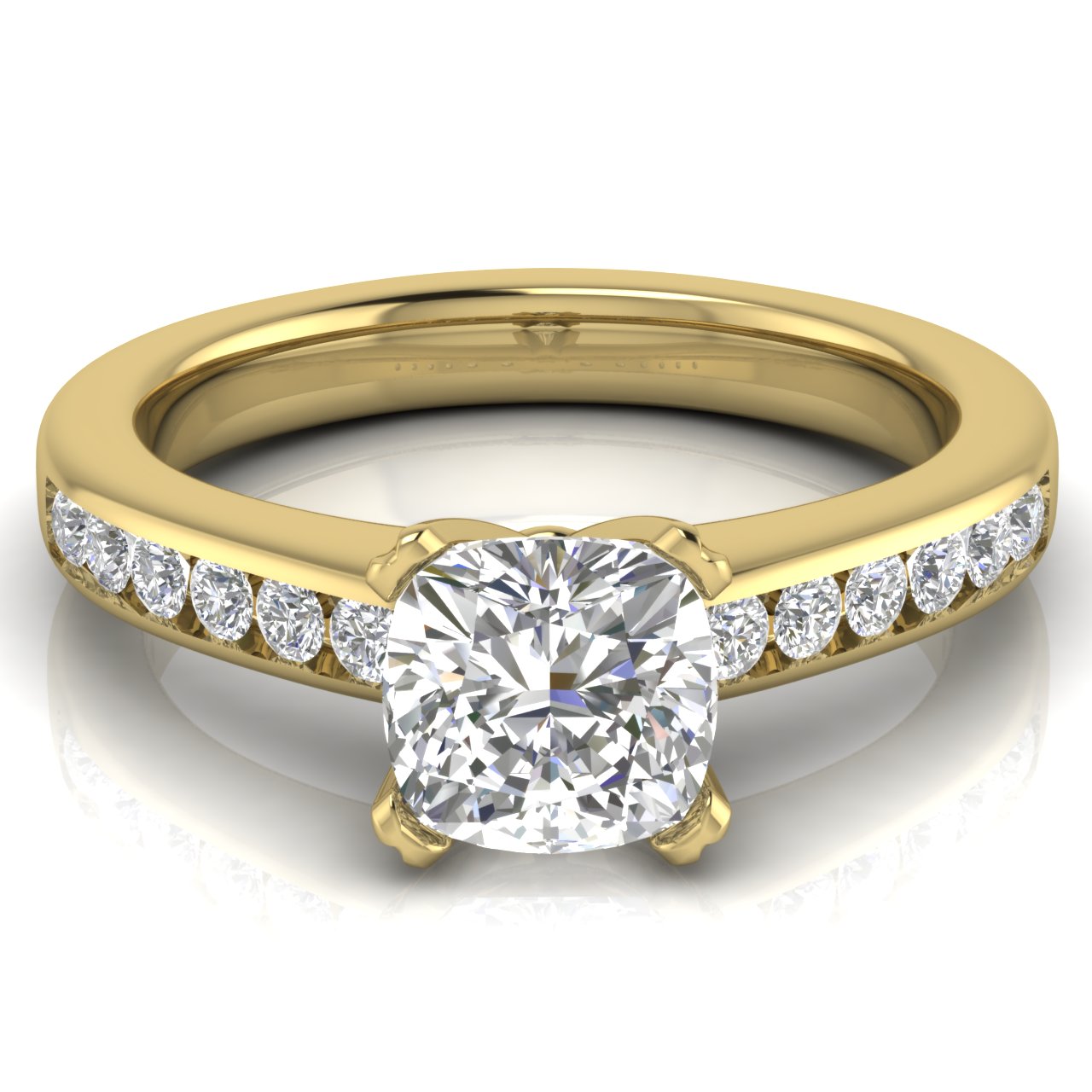 Round Channel Set Cushion Cut Lab Diamond Engagement Ring