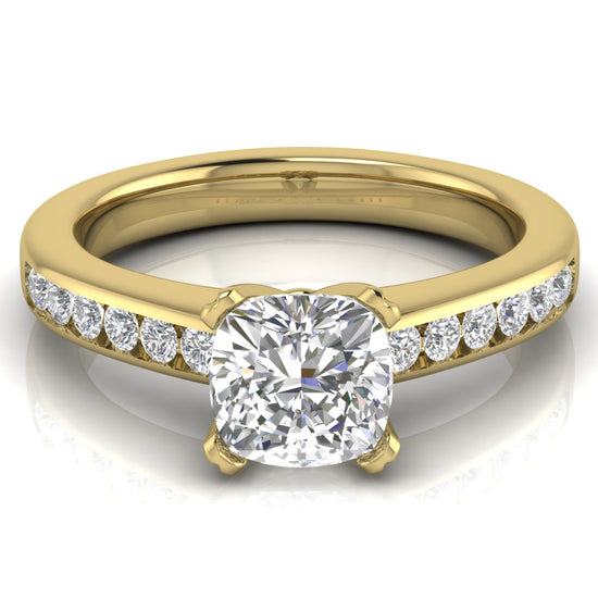 Round Channel Set Cushion Cut Lab Diamond Engagement Ring