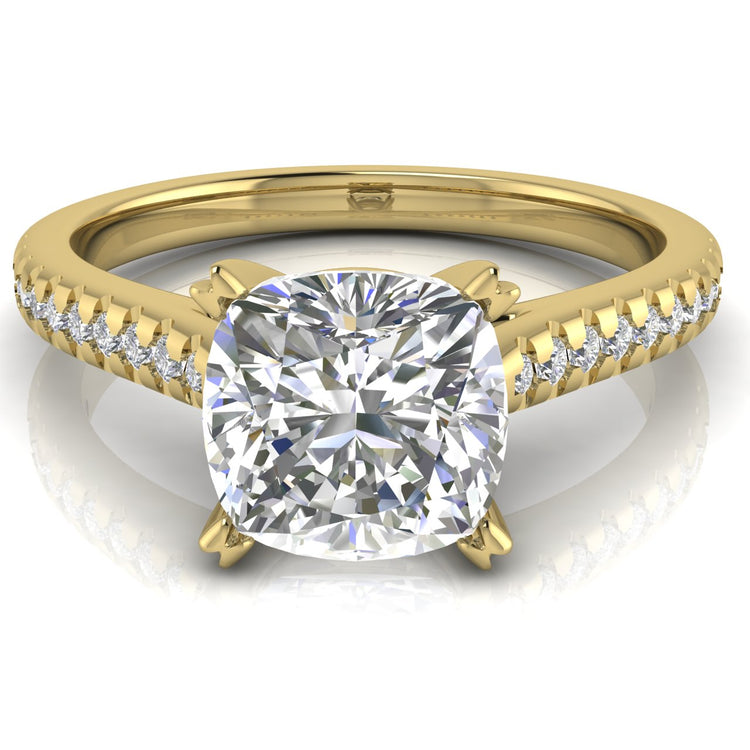 Shared Prong Pave Cushion Cut Lab Diamond Engagement Ring