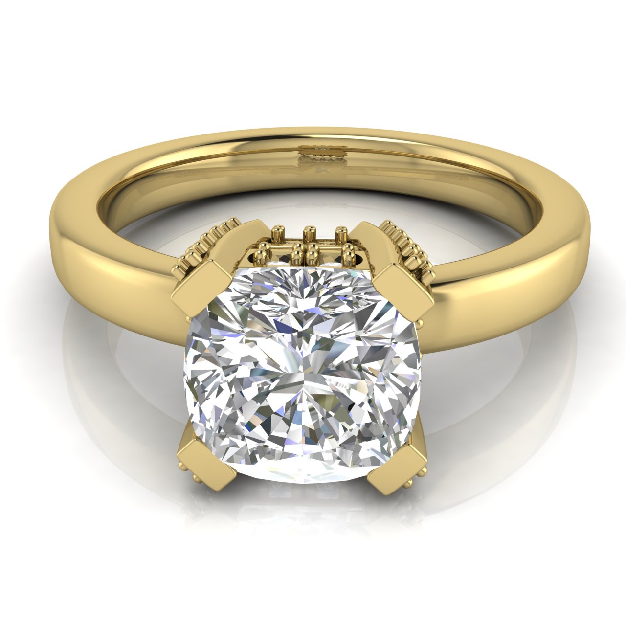 Architectural Pave Cushion Cut Moissanite Engagement Ring