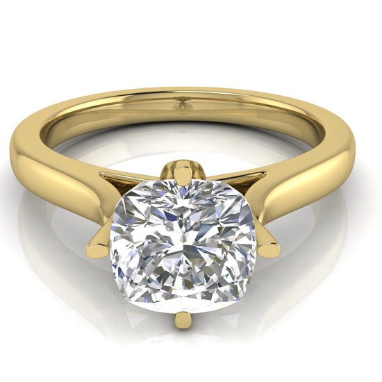 Lotus Prong Cushion Cut Lab Diamond Engagement Ring