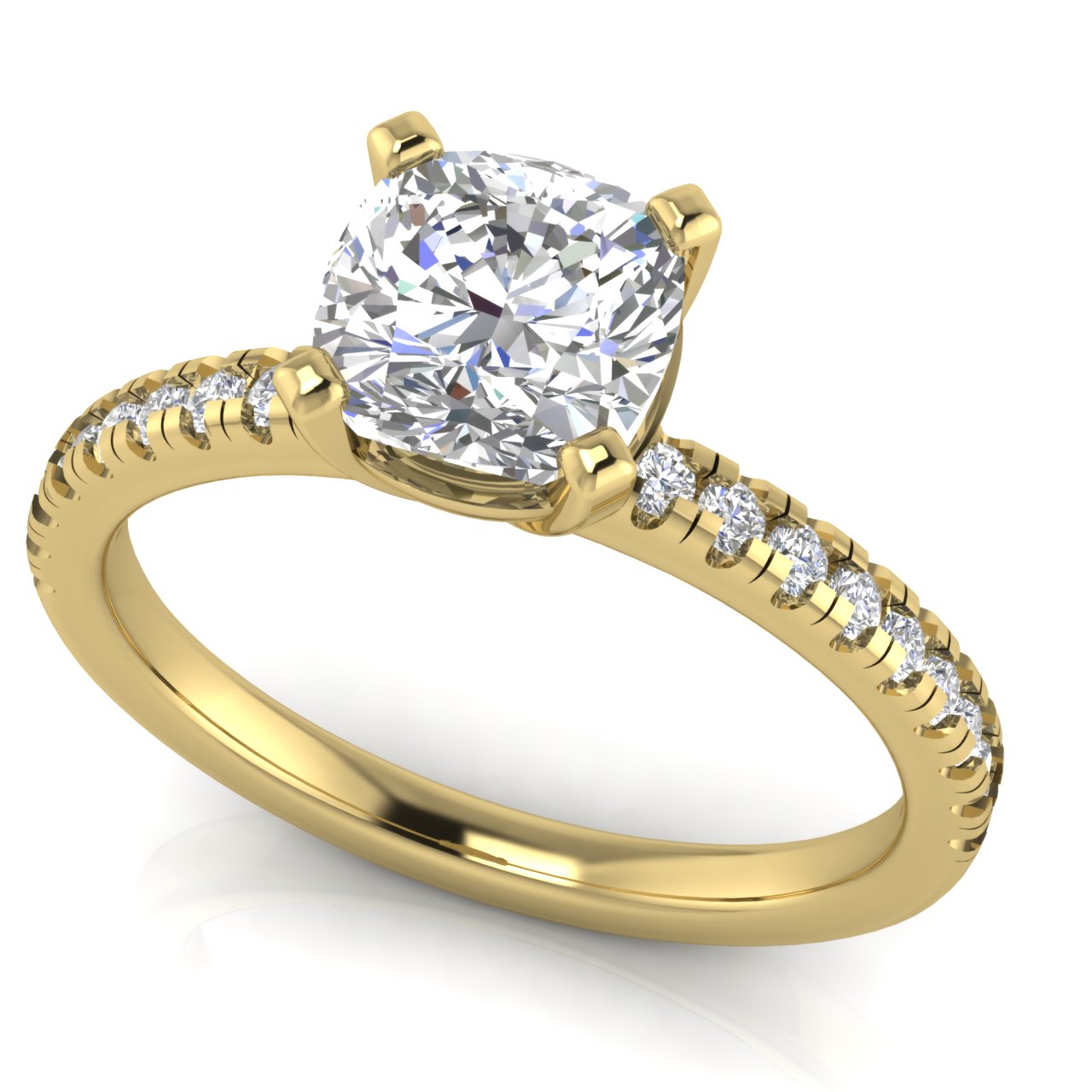 French Pave Basket Cushion Cut Moissanite Engagement Ring