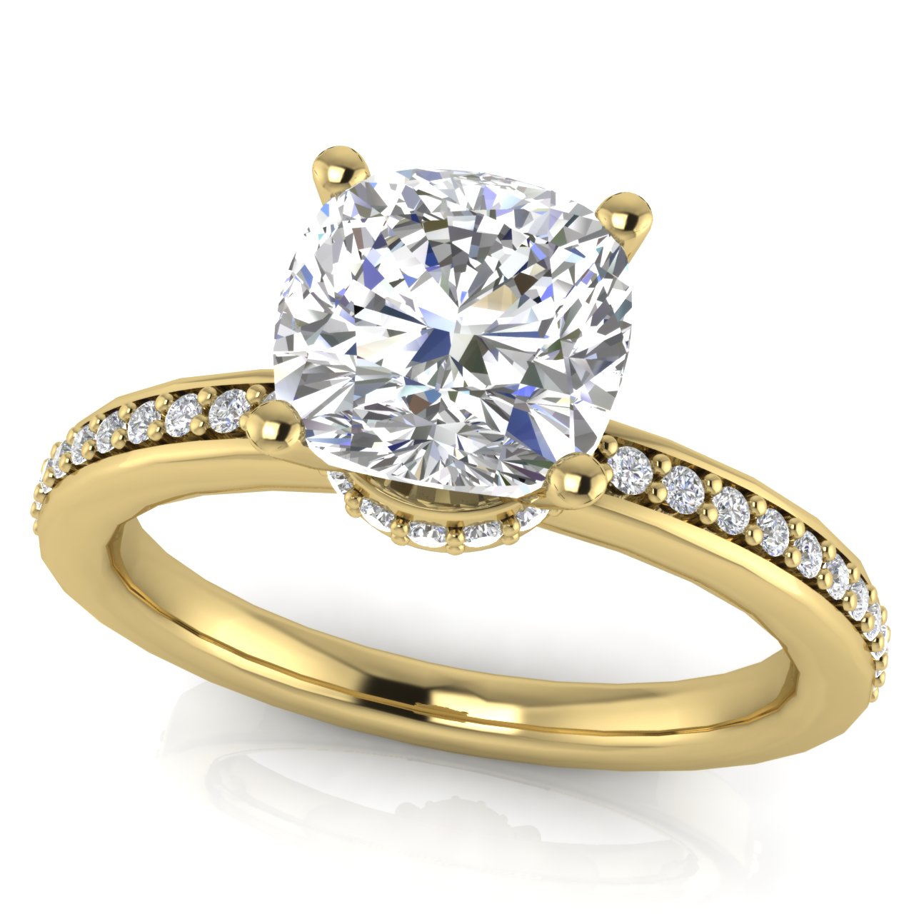 Hidden Halo Cushion Cut Lab Diamond Engagement Ring