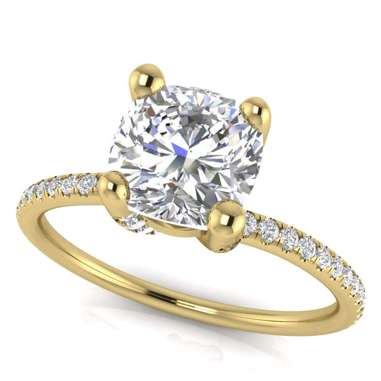 Prong Pave Cushion Cut Lab Diamond Engagement Ring