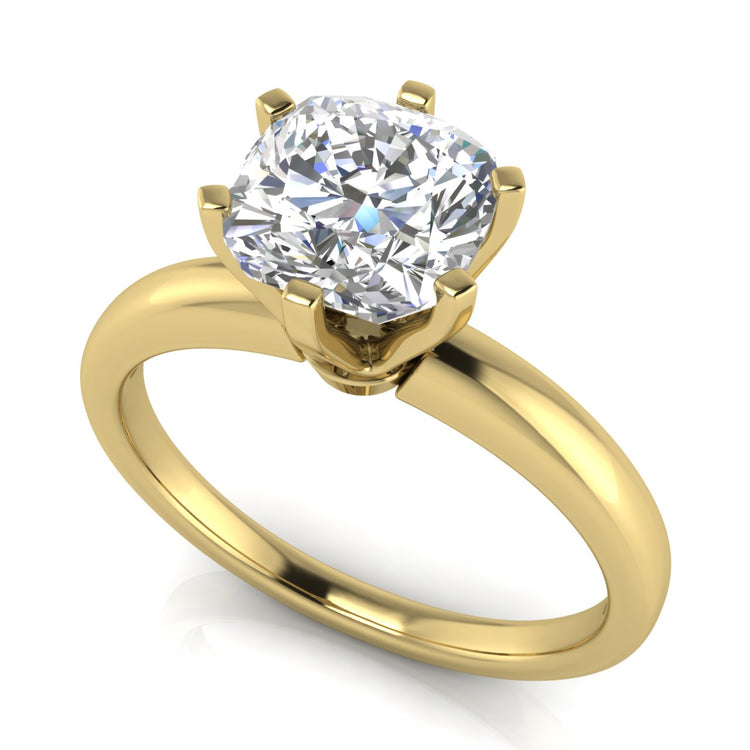 Elegant 6 Prong Cushion Cut Lab Diamond Engagement Ring