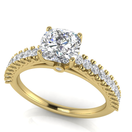 Floating Pave Cushion Cut Lab Diamond Engagement Ring