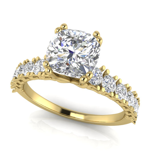 Scalloped Pave Cushion Cut Lab Diamond Engagement Ring