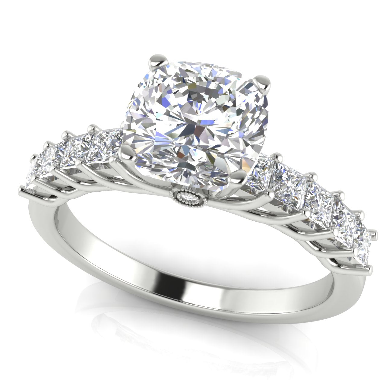 Princess Paved Cushion Cut Moissanite Engagement Ring