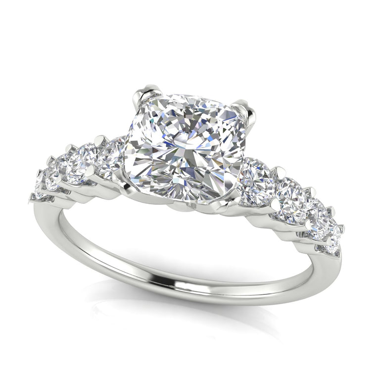 Graduated Pave Cushion Cut Moissanite Engagement Ring