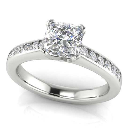 Round Channel Set Cushion Cut Lab Diamond Engagement Ring