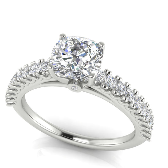 Floating Pave Cushion Cut Moissanite Engagement Ring