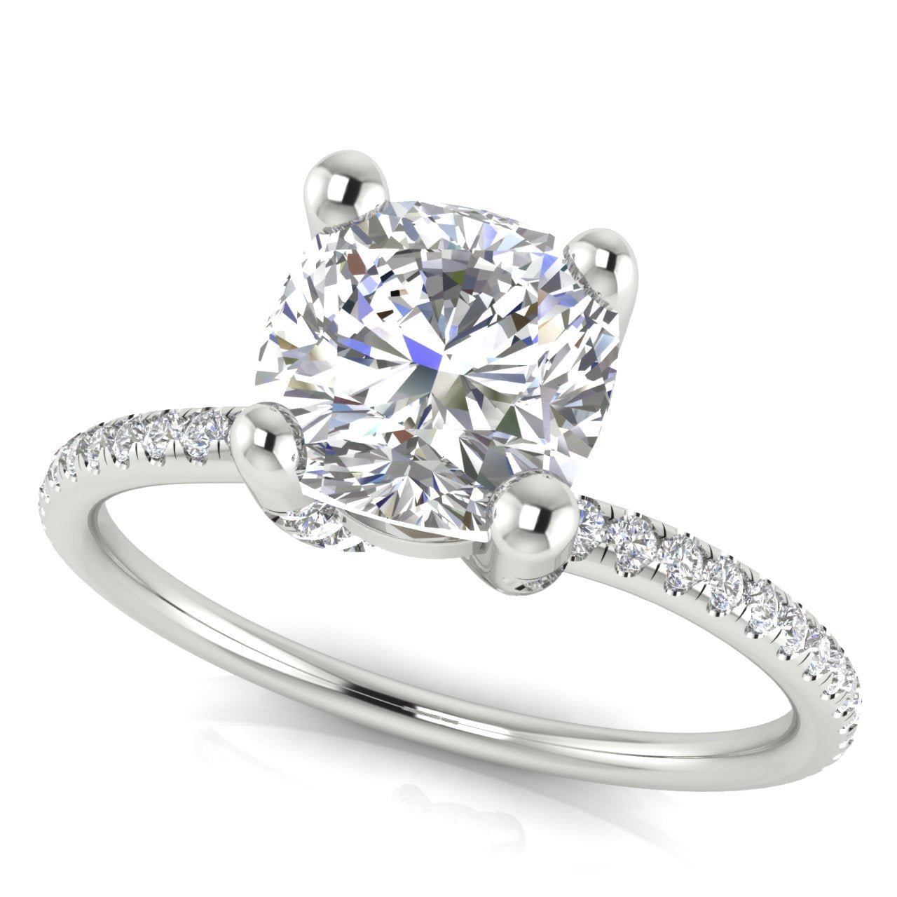 Prong Pave Cushion Cut Lab Diamond Engagement Ring