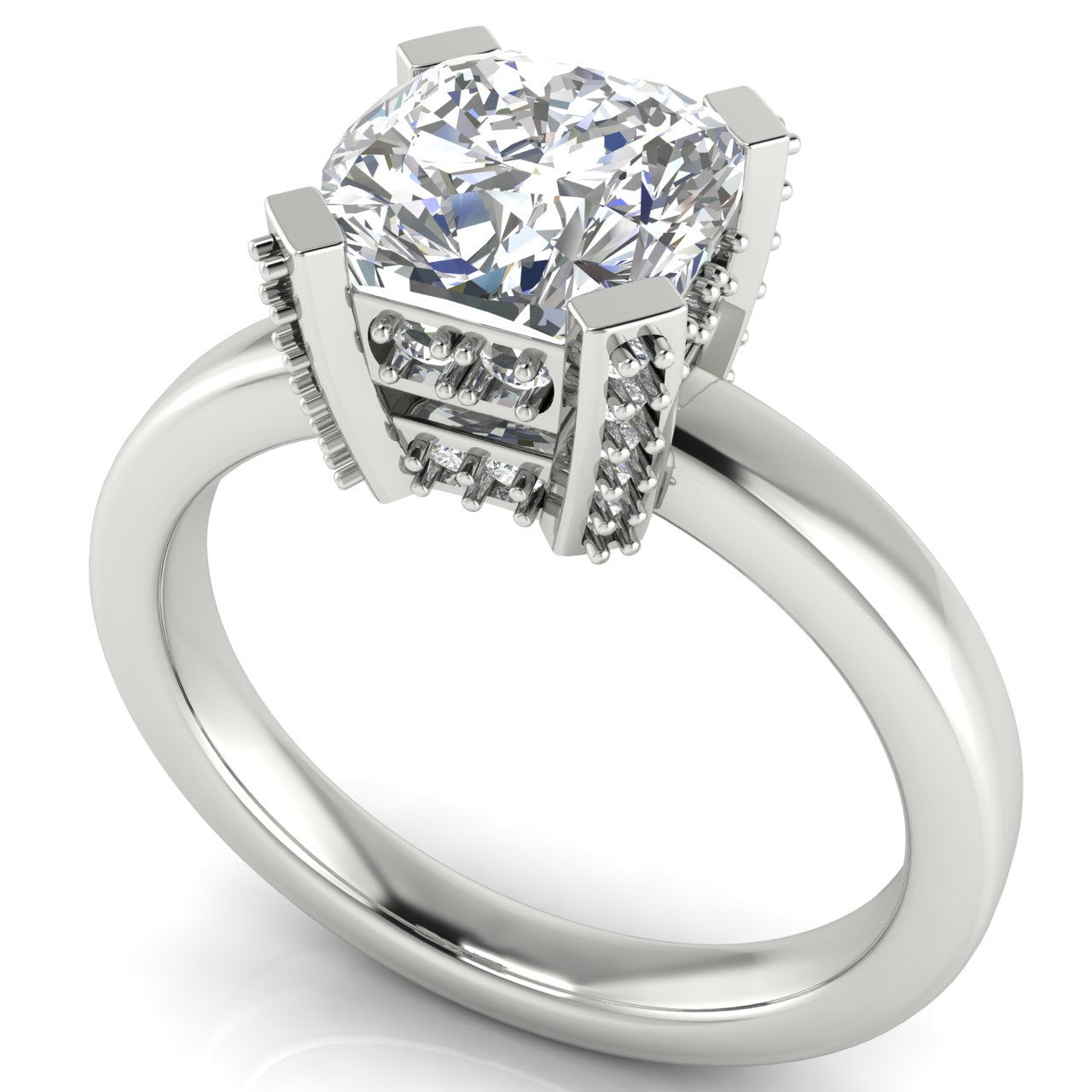 Architectural Pave Cushion Cut Lab Diamond Engagement Ring