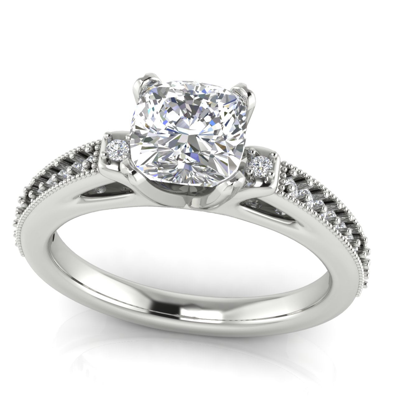 Shoulder Set Vintage Cushion Cut Lab Diamond Engagement Ring