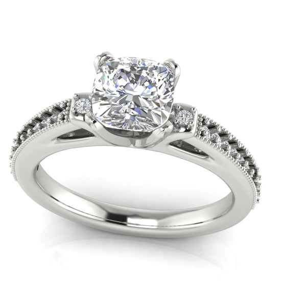 Shoulder Set Vintage Cushion Cut Lab Diamond Engagement Ring