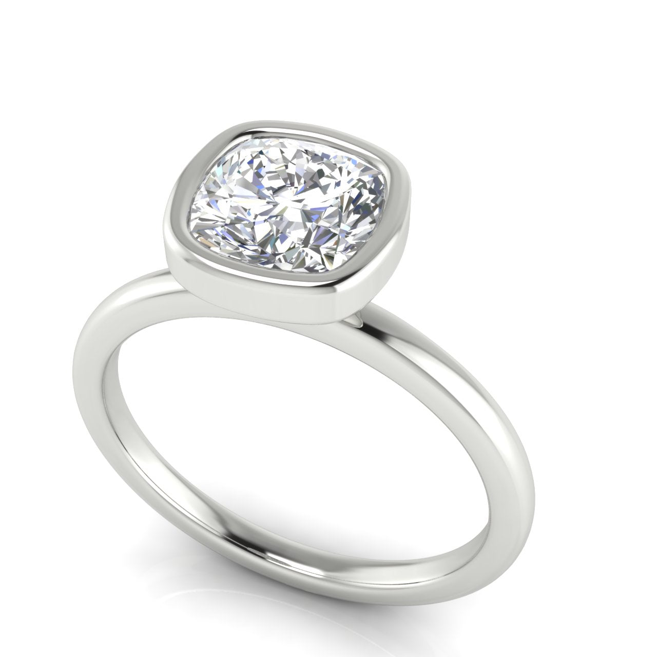 Bezel Cushion Cut Moissanite Engagement Ring