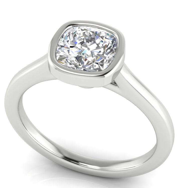 Floating Bezel Cushion Cut Moissanite Engagement Ring