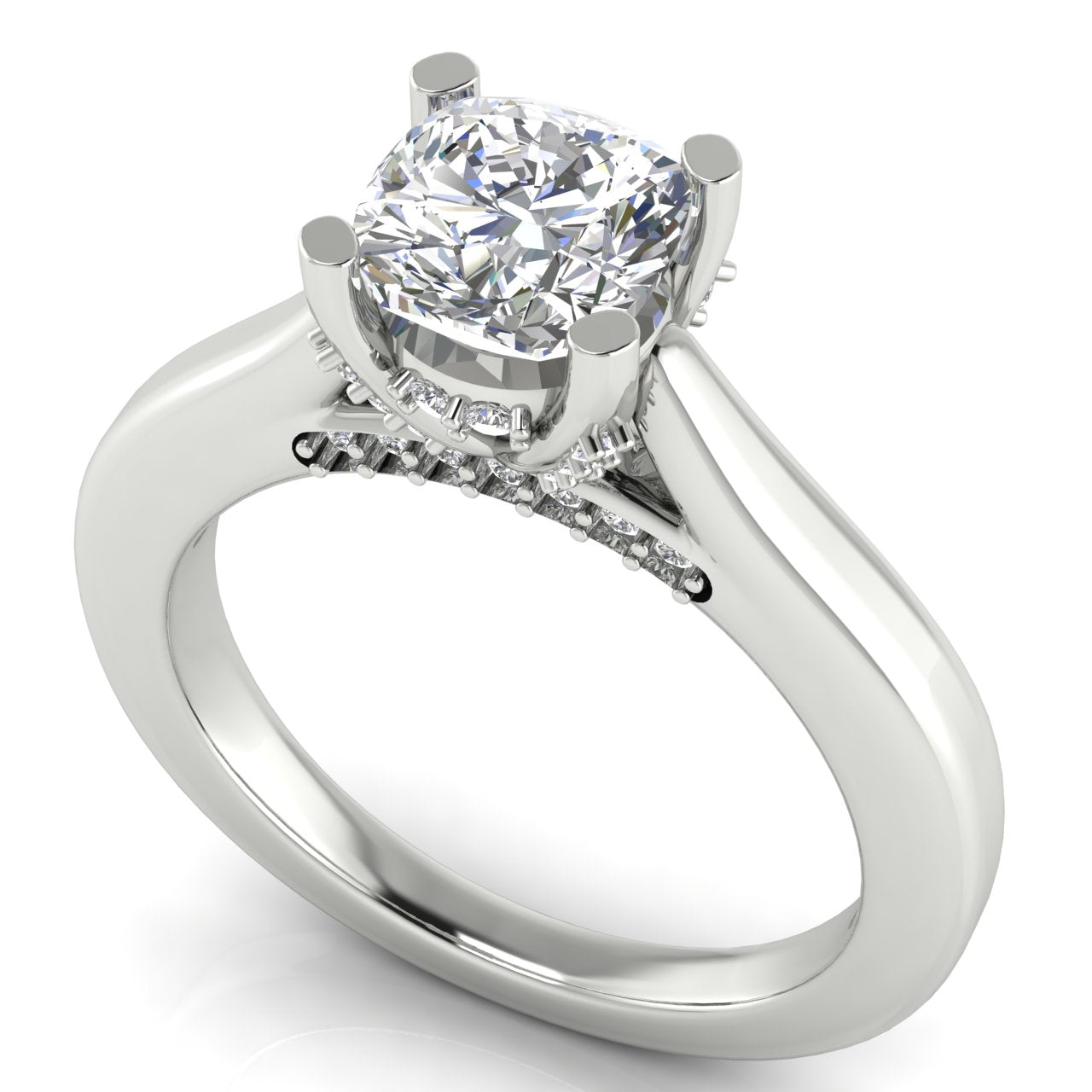 Bridge Paved Cushion Cut Moissanite Engagement Ring