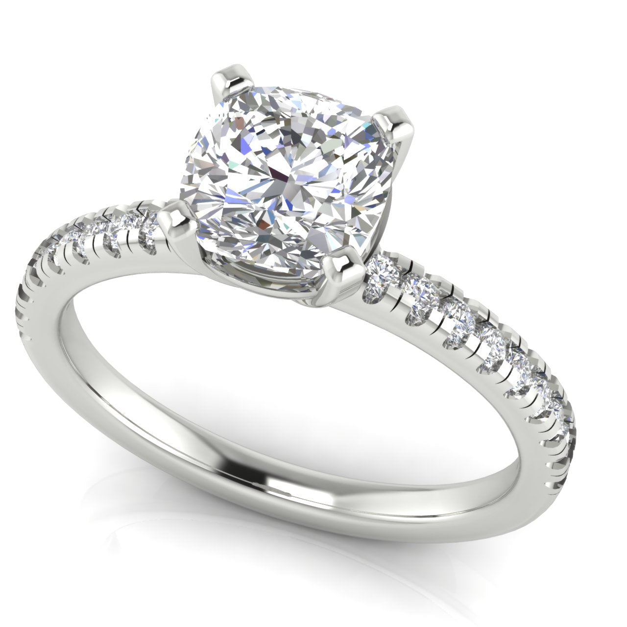 French Pave Basket Cushion Cut Moissanite Engagement Ring