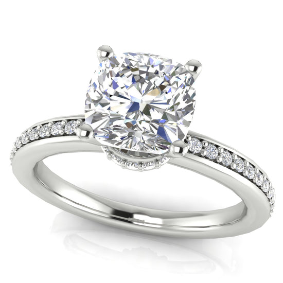 Hidden Halo Cushion Cut Moissanite Engagement Ring