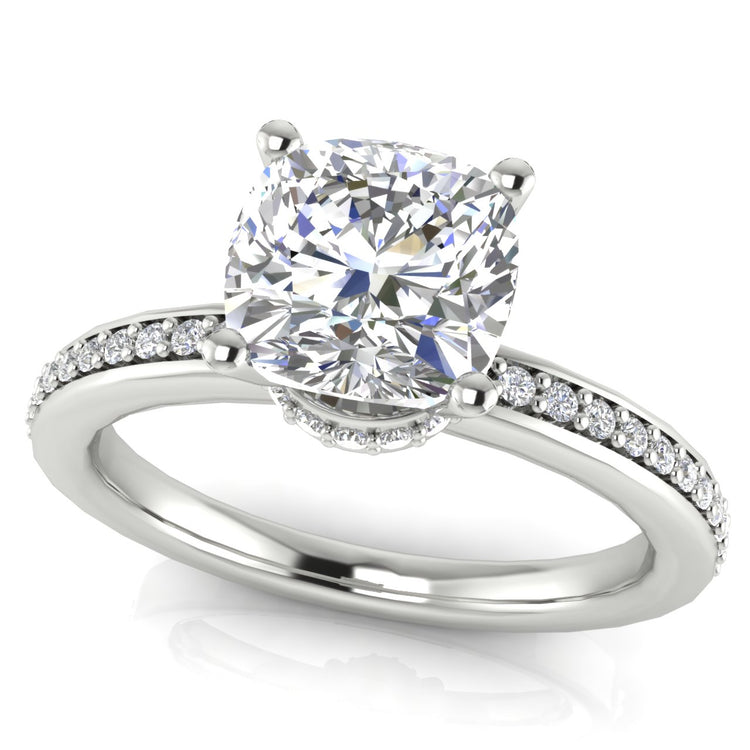 Hidden Halo Cushion Cut Lab Diamond Engagement Ring