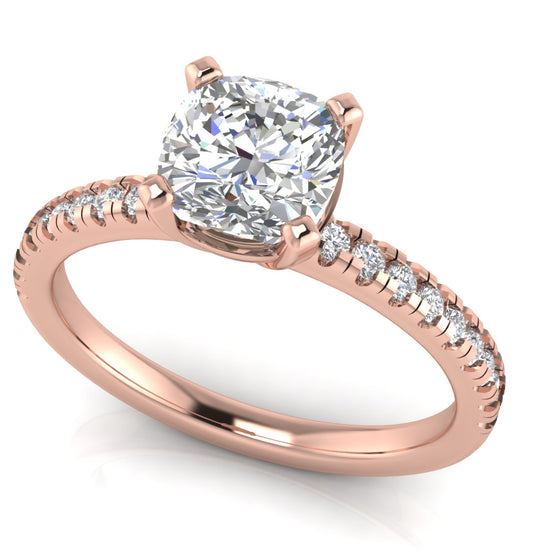 French Pave Basket Cushion Cut Moissanite Engagement Ring