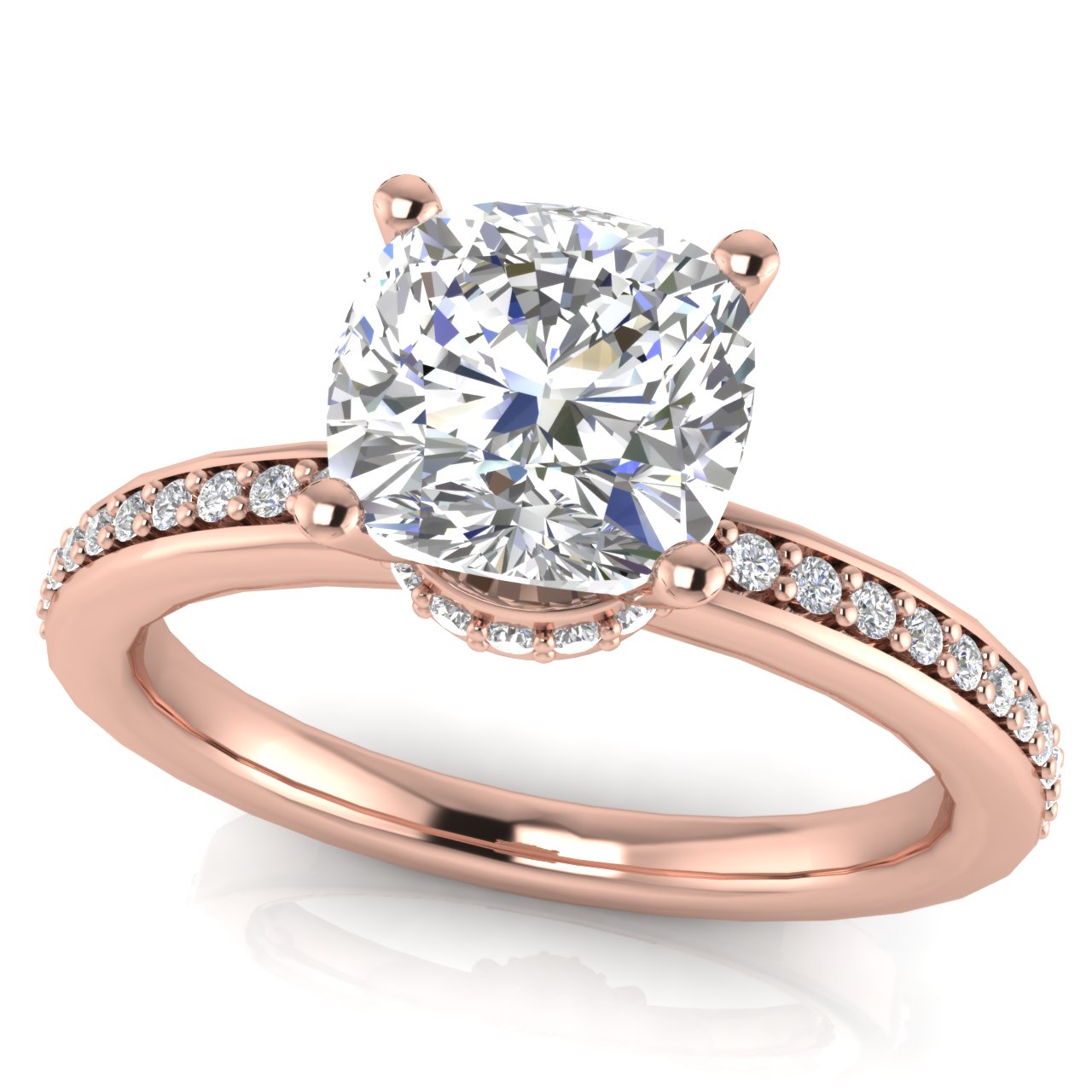 Hidden Halo Cushion Cut Moissanite Engagement Ring