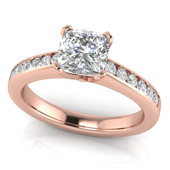 Round Channel Set Cushion Cut Lab Diamond Engagement Ring