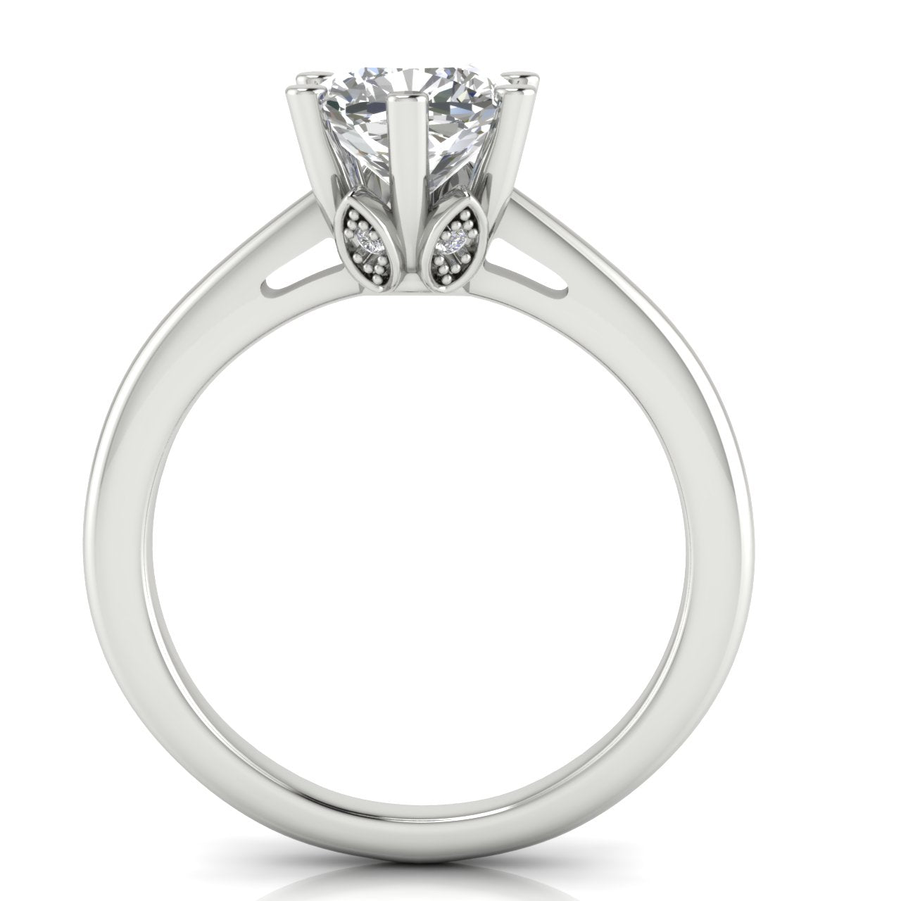 Lotus Pave Cushion Cut Moissanite Engagement Ring