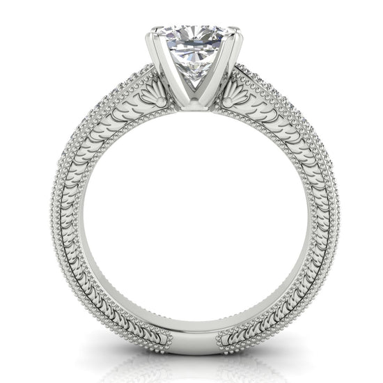 Tapered Vintage Inspired Cushion Cut Moissanite Engagement Ring