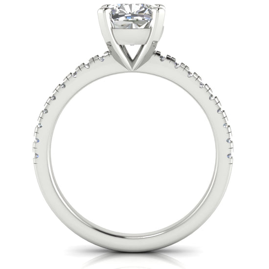 French Pave Basket Cushion Cut Lab Diamond Engagement Ring