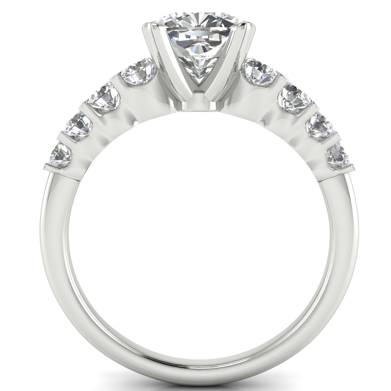 Graduated Pave Cushion Cut Moissanite Engagement Ring