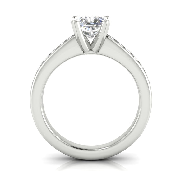 Round Channel Set Cushion Cut Moissanite Engagement Ring