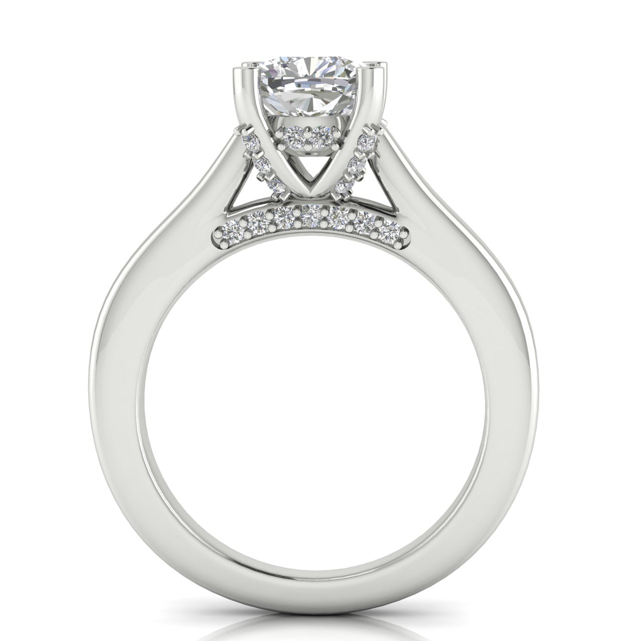 Bridge Paved Cushion Cut Moissanite Engagement Ring