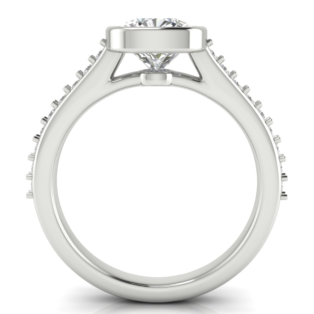 Pave Bezel Set Cushion Cut Moissanite Engagement Ring