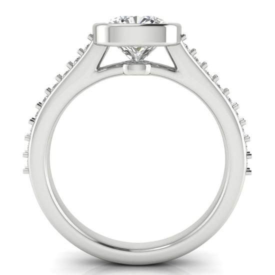 Pave Bezel Set Cushion Cut Moissanite Engagement Ring