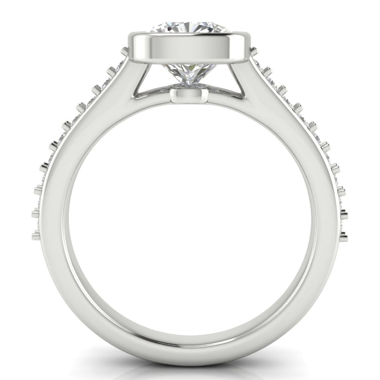 Pave Bezel Set Cushion Cut Lab Diamond Engagement Ring