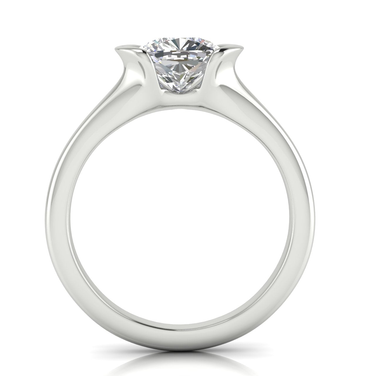 Half Bezel Cushion Cut Moissanite Engagement Ring